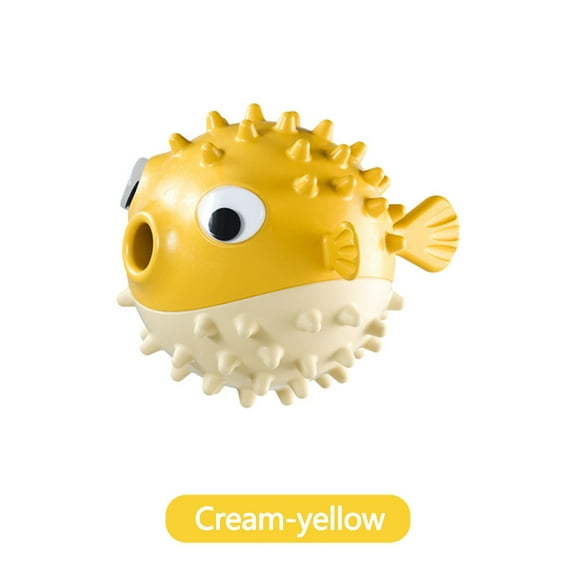 Yellow Durable Rubber Pufferfish Chew Toy For Large Dogs With Non Deformation And Gentle Teeth Cleaning For Home Play