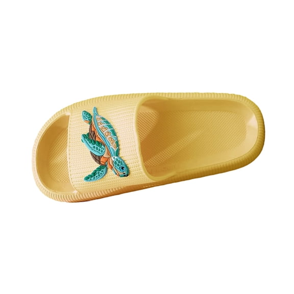 Yellow Durable Slippers With Turtle Motif And Sturdy Base For Home And Garden Activities