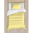 thumbnail image 1 of Yellow Duvet Cover Set, Chevron Abstract Zig Zag Pattern Striped Cool Geometric 90s Style Retro Art, Decorative 2 Piece Bedding Set with 1 Pillow Shams, Twin Size, White and Yellow, by Ambesonne, 1 of 3