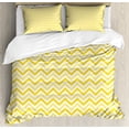 thumbnail image 1 of Yellow Duvet Cover Set, Chevron Abstract Zig Zag Pattern Striped Cool Geometric 90s Style Retro Art, Decorative 3 Piece Bedding Set with 2 Pillow Shams, Queen Size, White and Yellow, by Ambesonne, 1 of 3