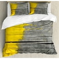 thumbnail image 1 of Yellow Duvet Cover Set King Size, Ancient Wooden Board with Yellow Paint Splashes Brush Stroke Grunge Design Elements, Decorative 3 Piece Bedding Set with 2 Pillow Shams, Yellow Grey, by Ambesonne, 1 of 3