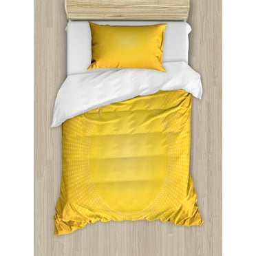 Yellow Duvet Cover Set, Moden Digital Image of the Sun with Sunshine in Cool Circular Pixels Art, Decorative 2 Piece Bedding Set with 1 Pillow Shams, Twin Size, Yellow and White, by Ambesonne
