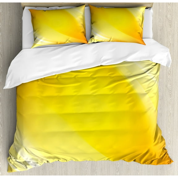 Yellow Duvet Cover Set, Radiate Lines Like Sand Ombre Elements White Digital Reflection, Decorative 3 Piece Bedding Set with 2 Pillow Shams, Queen Size, Yellow and White, by Ambesonne