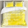 thumbnail image 1 of Yellow Duvet Cover Set, Simple Triangle Shaded Wavy Retro Mosaic Motifs Poly Gradient Illustration Art Print, Decorative 3 Piece Bedding Set with 2 Pillow Shams, King Size, Yellow, by Ambesonne, 1 of 3