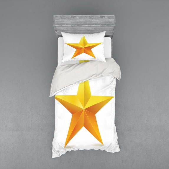 Yellow Duvet Cover Set, Single Yellow Ombre Star Plain Background Christmas Celebration Inspired Print, Bedding Set with Shams and Fitted Sheet, 3 Sizes, by Ambesonne