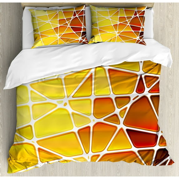 Yellow Duvet Cover Set, Snake Animal Skin Like Design Geomerical Shaped Ombre Colored Image, Decorative 3 Piece Bedding Set with 2 Pillow Shams, Queen Size, Marigold Yellow, by Ambesonne