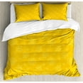 thumbnail image 1 of Yellow Duvet Cover Set, Sun Solar Hand Drawn Style Pattern with Little Spiral Spots Like Hot Summer Day Inspired, Decorative 3 Piece Bedding Set with 2 Pillow Shams, King Size, Yellow, by Ambesonne, 1 of 3
