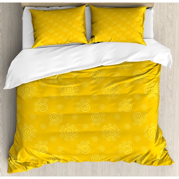 Yellow Duvet Cover Set, Sun Solar Hand Drawn Style Pattern with Little Spiral Spots Like Hot Summer Day Inspired, Decorative 3 Piece Bedding Set with 2 Pillow Shams, King Size, Yellow, by Ambesonne