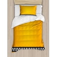 thumbnail image 1 of Yellow Duvet Cover Set, Taxi Cab Car Line of Checkers Classical American Vehicle Print, Decorative 2 Piece Bedding Set with 1 Pillow Shams, Twin Size, Orange White and Black, by Ambesonne, 1 of 3