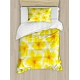thumbnail image 1 of Yellow Duvet Cover Set Twin Size, Plumeria Frangipani Asian Cute Flower Blossom Pattern Hawaiian Style Artwork, Decorative 2 Piece Bedding Set with 1 Pillow Sham, Yellow and White, by Ambesonne, 1 of 3