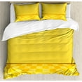 thumbnail image 1 of Yellow Duvet Cover Sets, Shades of Lemon Yellow in Every Tone Chess Like Pattern Room Interior Image, Bedding Set with 2 Duvet Covers & 4 Pillowcases, 2 Pack Queen Size, Yellow and Cream, by Ambesonne, 1 of 3