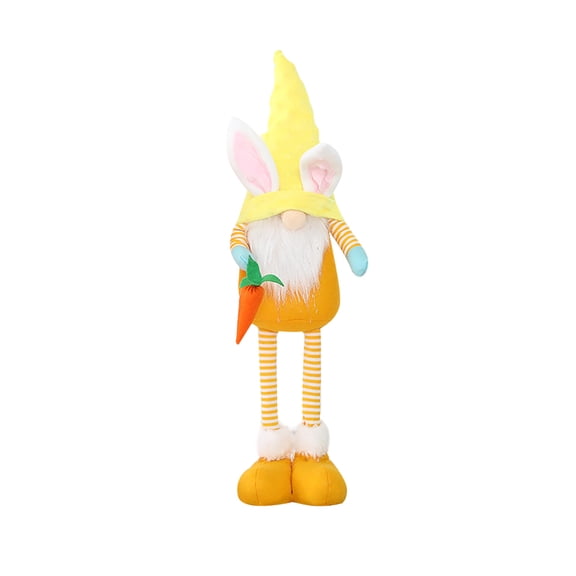 Yellow Easter Day Plush Rabbit Gnome Decoration With Carrot For Spring Shelf Mantel Centerpiece Gift