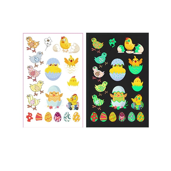 Yellow Easter Temporary Tattoos Glow In The Dark For Kids Bunny Eggs Waterproof Sweatproof Party Favors Plastic Sheets Yellow Tone