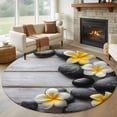 thumbnail image 1 of Yellow Egg Flowers 8' Round Area Rug, Plumeria Floral Stone Farmhouse Wooden Washable Non-Slip Large Circle Rugs for Living Room Bedroom, Soft Low Pile Rug Carpet for Dining Room Kitchen Farmhouse, 1 of 9