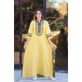 thumbnail image 1 of Yellow Egyptian Caftan, arabic pattern Elegant evening, maxi dress Comfort dress Materials: Egyptian cotton, Size: L, Color: Yellow, 1 of 1