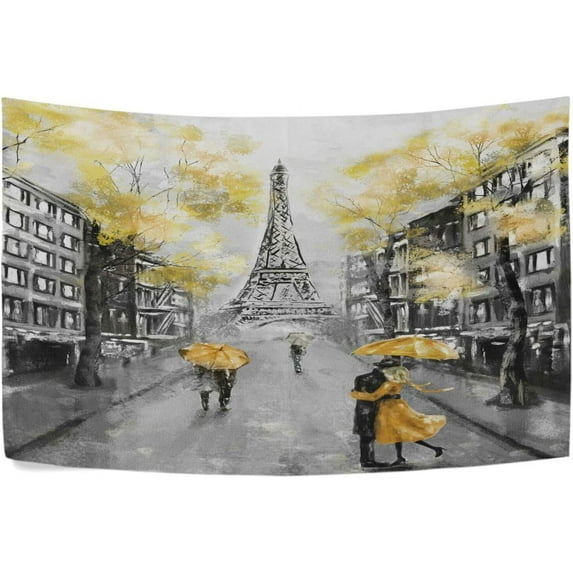 Yellow Eiffel Tower Lover Tapestry Aesthetic Tapestry Wall Hanging 60" x 51" Inches Home Decor Gifts