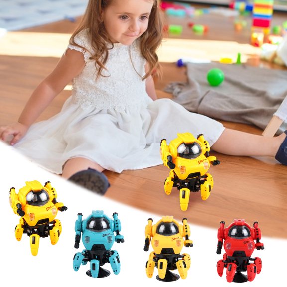 Yellow Electric Six-Claw Fish Robot Dancing Toy For Kids Music Light Up Walking Childrens