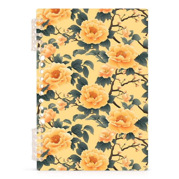Yellow Elegant Flower Notebooks 1-subject Journal 60 Sheets A5 College Ruled Paper Detachable Ring 8.3"x5.7"