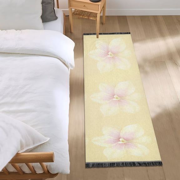 Yellow Elegant Flowers Bedroom Runner Rug 2'x 6' Non Slip Carpet Indoor Home Area Rug Living Room