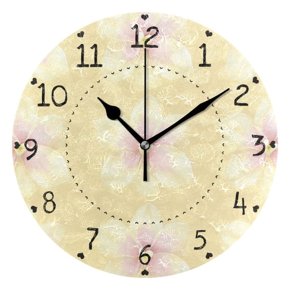 Yellow Elegant Flowers Round Wall Clock Silent Battery Operated Home Decor for Living Room Bedroom