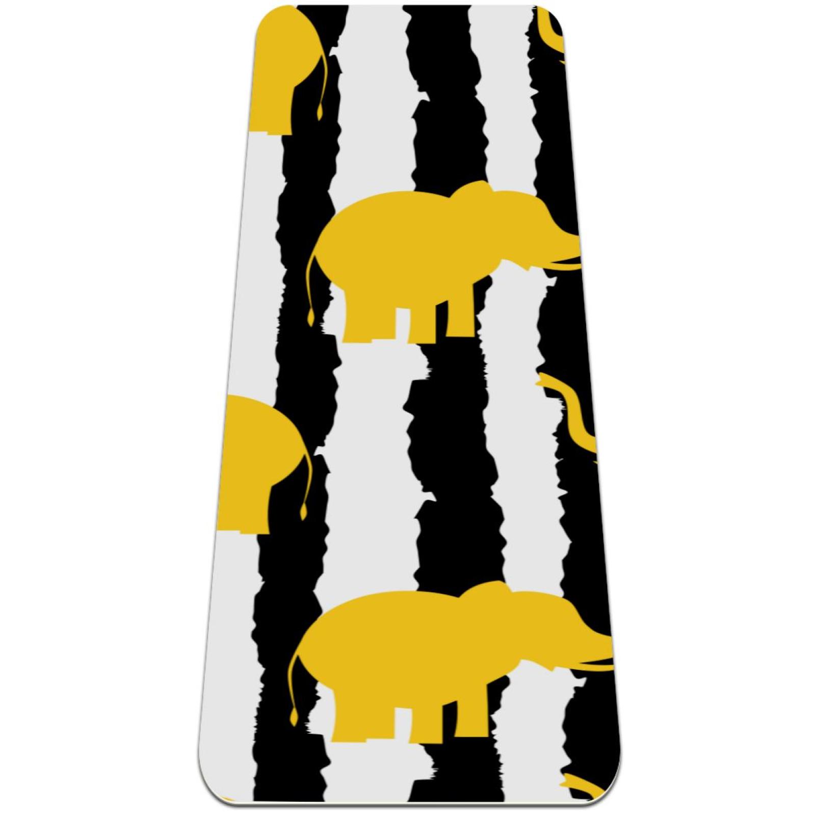 Yellow Elephants Black White Stripes Pattern TPE Yoga Mat for Workout