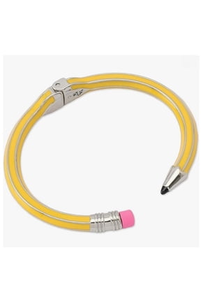 Yellow Enamel Pencil Cuff Bracelet for Women Back to School Hinge Bangle Statement Jewelry Gift