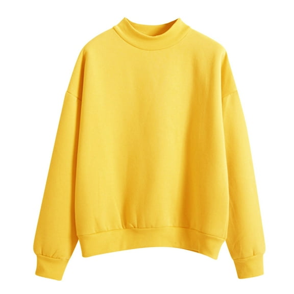 Yellow Essentials Hoodie, Cotton Hoodies for Women, Women Long Sleeve Hoodies Solid Color Round Neck Fashion Pullover XXL