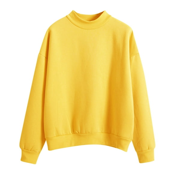Yellow Essentials Hoodie, Cotton Hoodies for Women, Women Long Sleeve Hoodies Solid Color Round Neck Fashion Pullover XXL