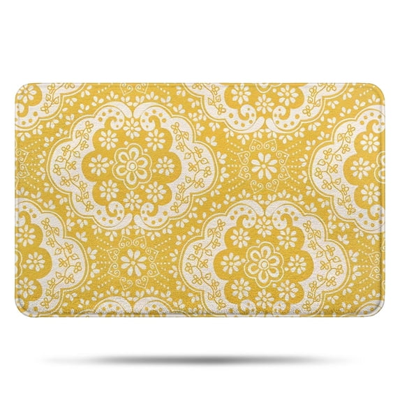 Yellow Ethnic Floral Pattern Bathroom Rugs Mat,Non Slip Microfiber Bathroom Rug,Rubber Backing,Soft Bathroom Mats for Bathroom Floor,Tub and Shower,17x27in(43x68cm)