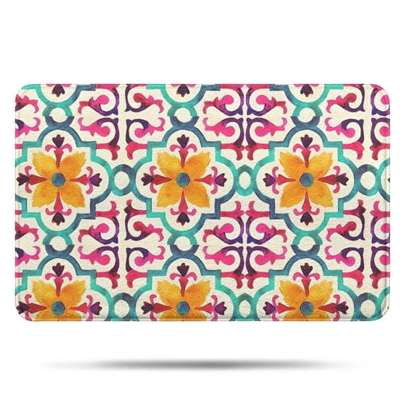 Yellow Ethnic Floral Pattern Bathroom Rugs Mat,Non Slip Microfiber Bathroom Rug,Rubber Backing,Soft Bathroom Mats for Bathroom Floor,Tub and Shower,17x27in(43x68cm)