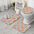 thumbnail image 1 of Yellow Ethnic Floral Pattern Bathroom Rugs Sets 3 Piece,Toilet Cover Set,Absorbent Non Slip Bathroom Mats Sets with U-Shaped Contour Rug Toilet Rug Set, 1 of 5