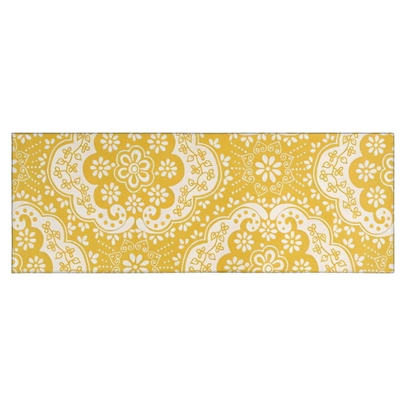 Yellow Ethnic Floral Pattern Kitchen Rug Mat,Kitchen Runner Rugs Non Skid Washable,Decorative Kitchen Floor Mats for Kitchen,Sink,Laundry,17"X47"