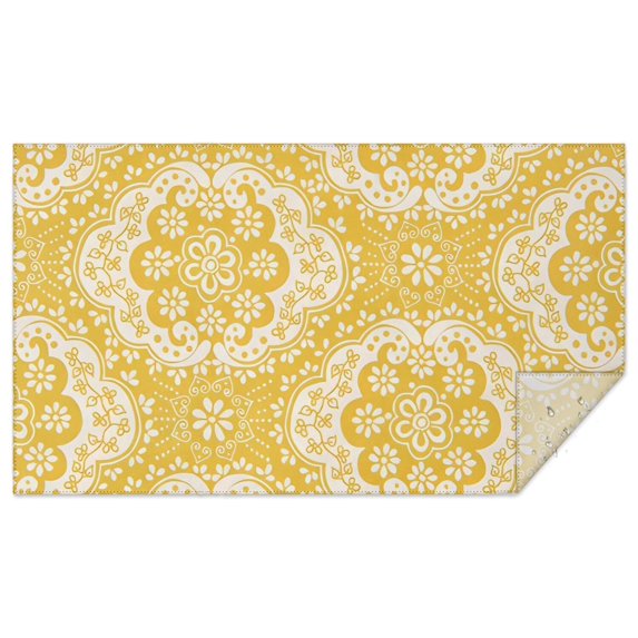 Yellow Ethnic Floral Pattern Rectangle Tablecloth 60"x102",Waterproof Polyester Rectangle Table Cloth, Wipeable Spillproof Polyester Tablecloth for Dining, Camping, Indoor and Outdoor