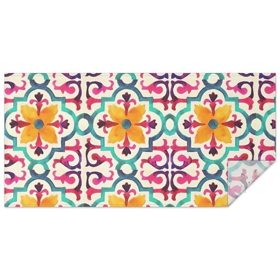 Yellow Ethnic Floral Pattern Rectangle Tablecloth 60"x120",Waterproof Polyester Rectangle Table Cloth, Wipeable Spillproof Polyester Tablecloth for Dining, Camping, Indoor and Outdoor