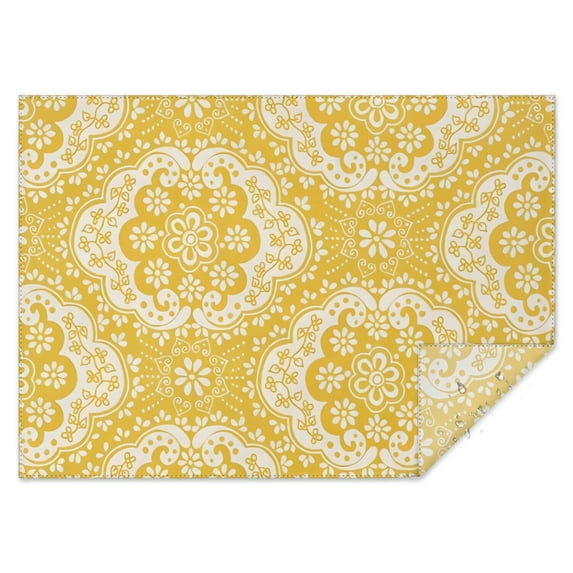 Yellow Ethnic Floral Pattern Rectangle Tablecloth 60"x84",Waterproof Polyester Rectangle Table Cloth, Wipeable Spillproof Polyester Tablecloth for Dining, Camping, Indoor and Outdoor