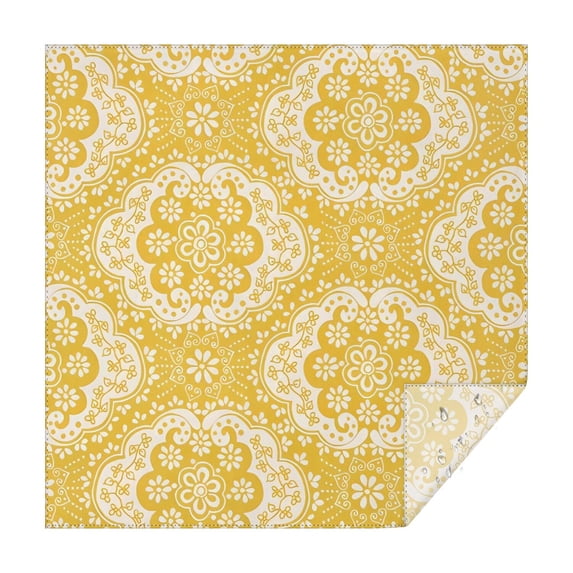 Yellow Ethnic Floral Pattern Square Tablecloth,Waterproof Square Table Cover,Wipeable Spillproof Washable Table Cover for Home Kitchen Party Decor 42"X42"(107x107cm)