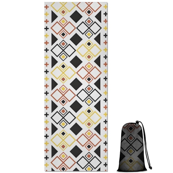 Yellow Ethnic Geometric Pattern Hot Yoga Mat Towel Non Slip for Hot Yoga - Quick-Drying Yoga Mat Cover with 4 Corner Pockets with Travel Bag - Hot Yoga Towel Non Slip 70"x26"
