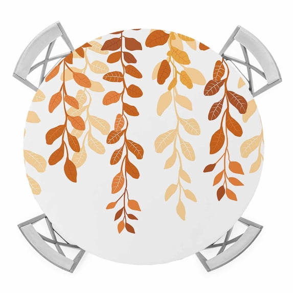 Yellow Eucalyptus Floral Leaves Elastic Fitted Round Table Cover Nature Plant Branch Waterproof Outdoor Tablecloth for Holiday Party, Picnic, Patio & Dining Fits Tables Up to 55"-60"