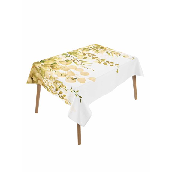 Yellow Eucalyptus Leaves Rectangle Tablecloth, Spring Floral Summer Botanical Waterproof & StainResistant Tablecloth, Washable Oil-proof Table Cover for Dining/Party/Wedding/Camping/Buffet 60x84 In