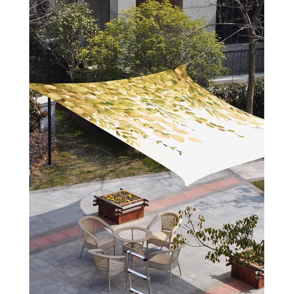 Yellow Eucalyptus Leaves Sun Shade Sail 8'x10' Rectangle Outdoor Shade Canopy, Spring Floral Summer Botanical Porch Shades Outdoor Sun Blocking Screen, Sunshade Cloth Covers for Patio/Deck/Garden
