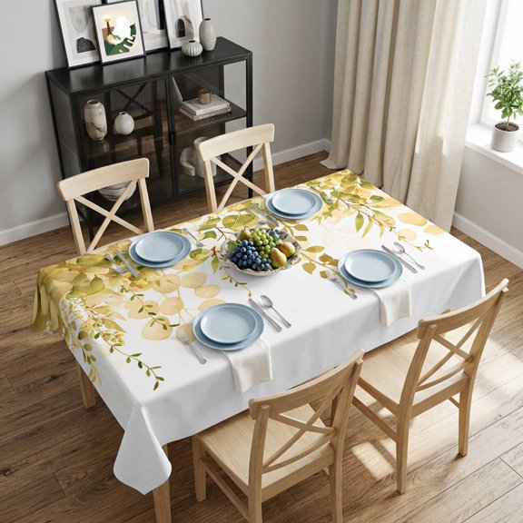 Yellow Eucalyptus Rectangle Tablecloth 52x70 Inch Watercolor Leaves Waterproof Polyester Tablecloth for Dining Table, Washable Table Cover for Kitchen Dining Room Wedding Decoration,Stain Resistant