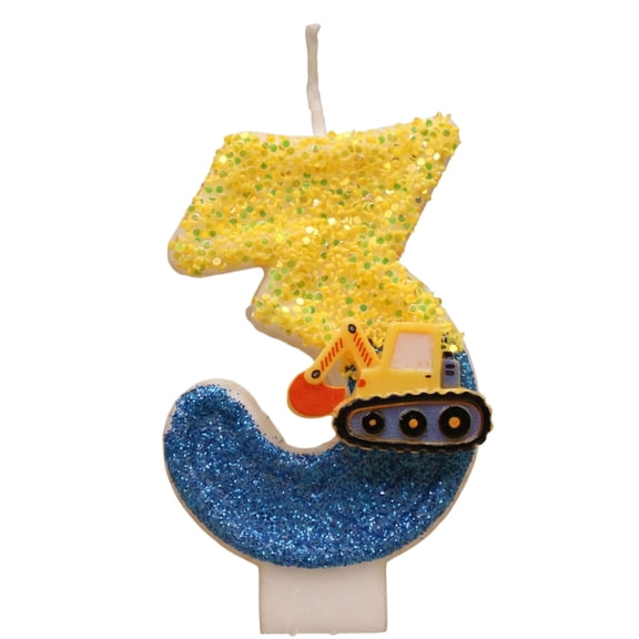 Yellow Excavator Construction Number Birthday Candle, Creative Cartoon Vehicle Cake Topper, Fun Party Celebration Decoration, Unique Party Supply, Number 3