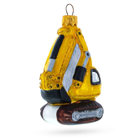 Excavator with Tracked Base Glass Christmas Ornament