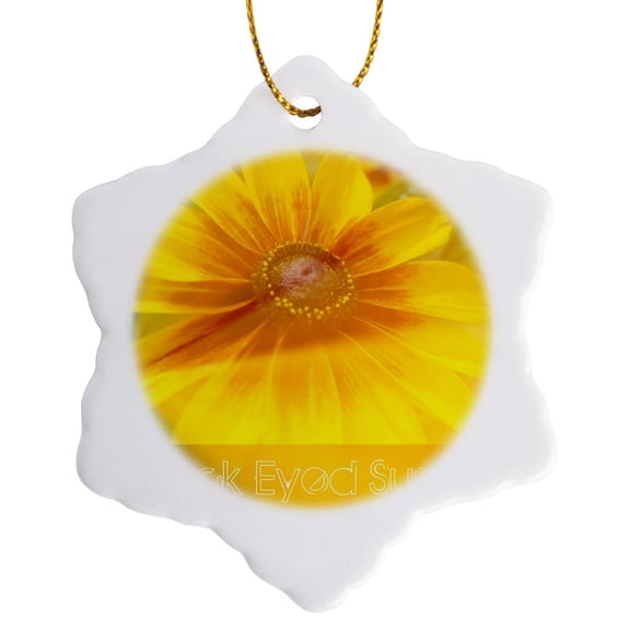 3drose, Yellow Expression- Black Eyed Susan- Flowers, 3 inch Snowflake Porcelain Ornament