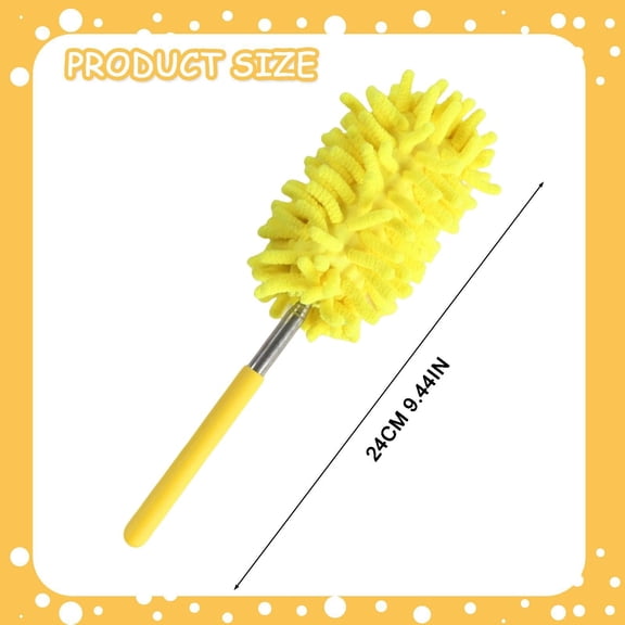 Yellow Extendable Microfiber Handheld Duster With Telescopic Pole, Washable Reusable Dust Cleaning Brush for Home Kitchen Car Interior