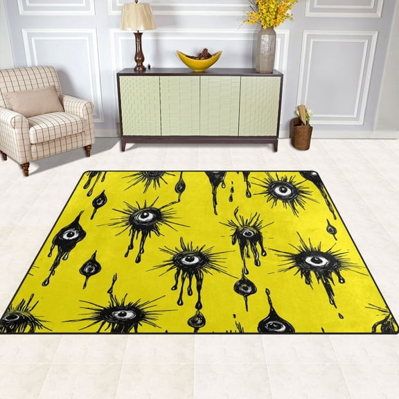 Yellow Eye Pattern 63''x48'' Plush Memory Foam Bath Mat, Soft, Absorbent, Non Slip, Durable