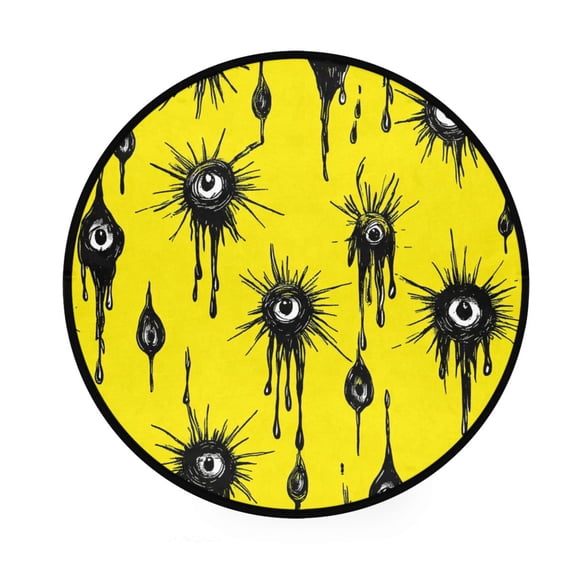 Yellow Eye Pattern Memory Foam Bath Mat 36" Absorbent Rug with Non Slip Base and 4 Bonus Pads