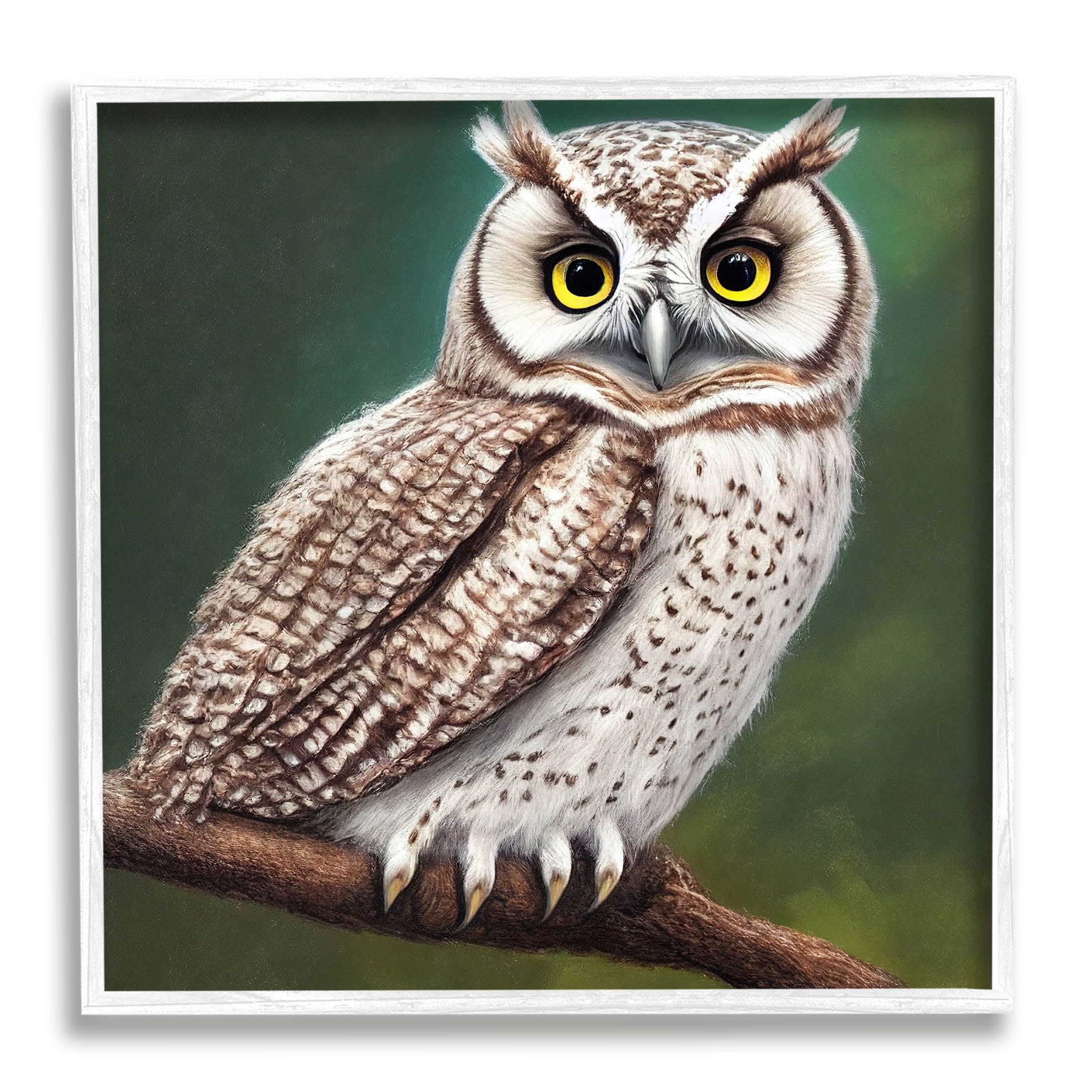 Yellow Eyed Owl Gaze Animals & Insects Painting White Framed Art Print Wall Art