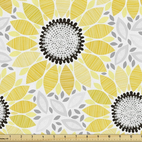 Ambesonne Yellow Fabric by the Yard Upholstery, Sun Flower Nature Art, 10 Yards, Yellow Grey