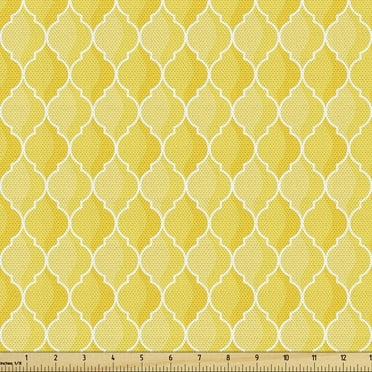 Ambesonne Yellow Fabric by the Yard Upholstery, Moroccan Trellis, 2 Yards, Mustard Yellow White